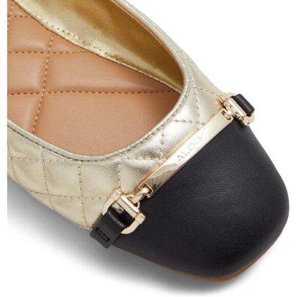 Aldo Womens Gold Synthetic Closed Square Toe Low Wedge Heel Leanne Ballet Flat - Picture 5 of 6